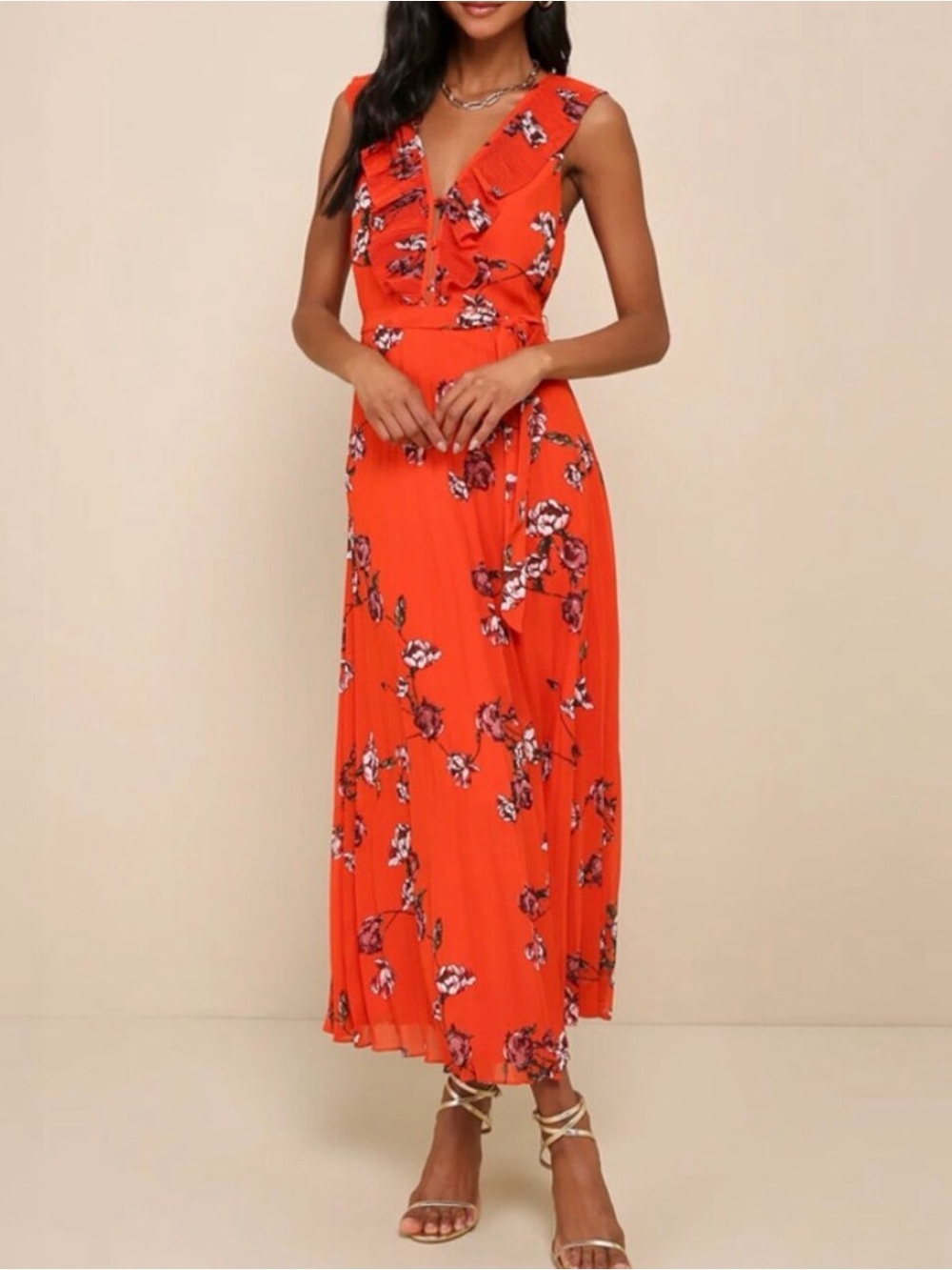 NWT Lulus Sleeveless V-Neck Floral Maxi Dress size XL